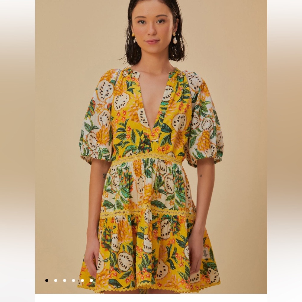 Farm Rio Yellow Biriba Mix Mini Dress